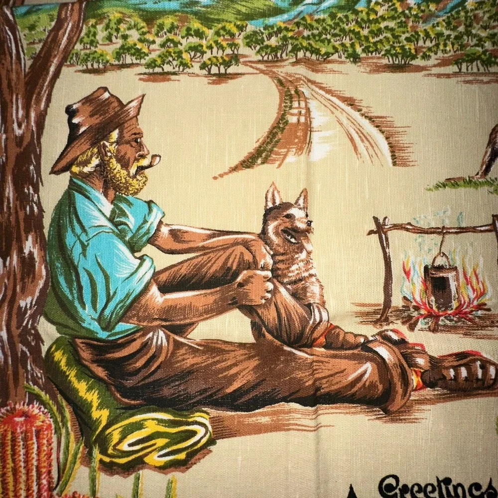 Vintage Tea Towel‎ ROSS Retro Australian The Jolly Swagman Linen Cotton Unused